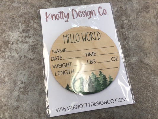 KDC Hello World Wooden Birth Announcement