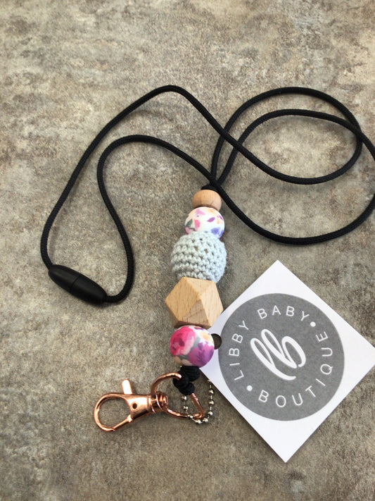 LBB-24 - Lanyard, Pink Floral/Grey