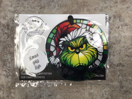 WHD Grinch Stained Glass Christmas Ornament