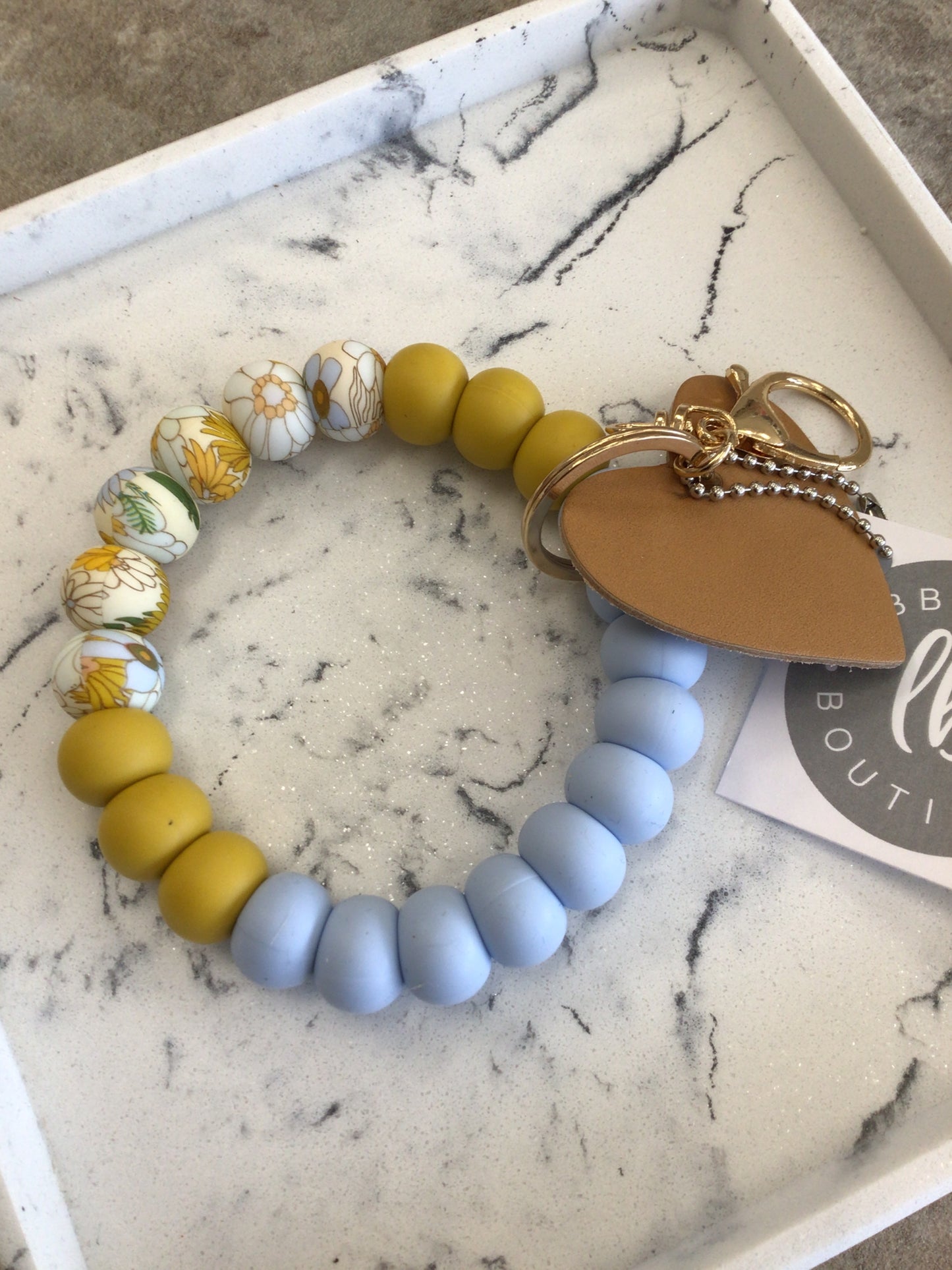 LBB-24 - Wristlet, Flowers/Mustard/Light Blue, Large Size