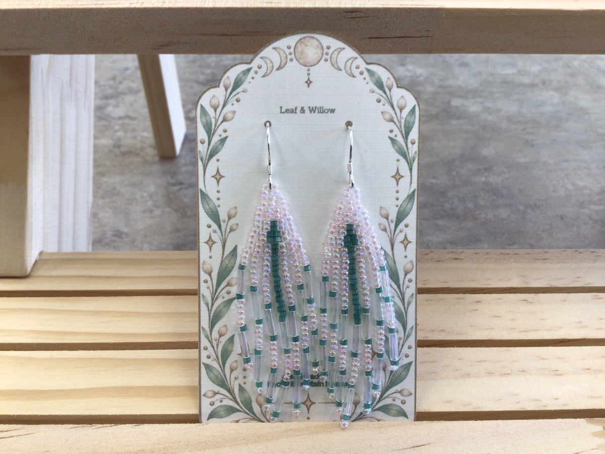 LAW-07 Earrings, white/green beads