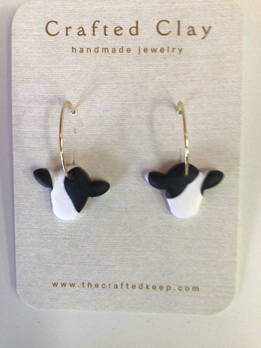 TCK - Clay Black/White Cow Earrings