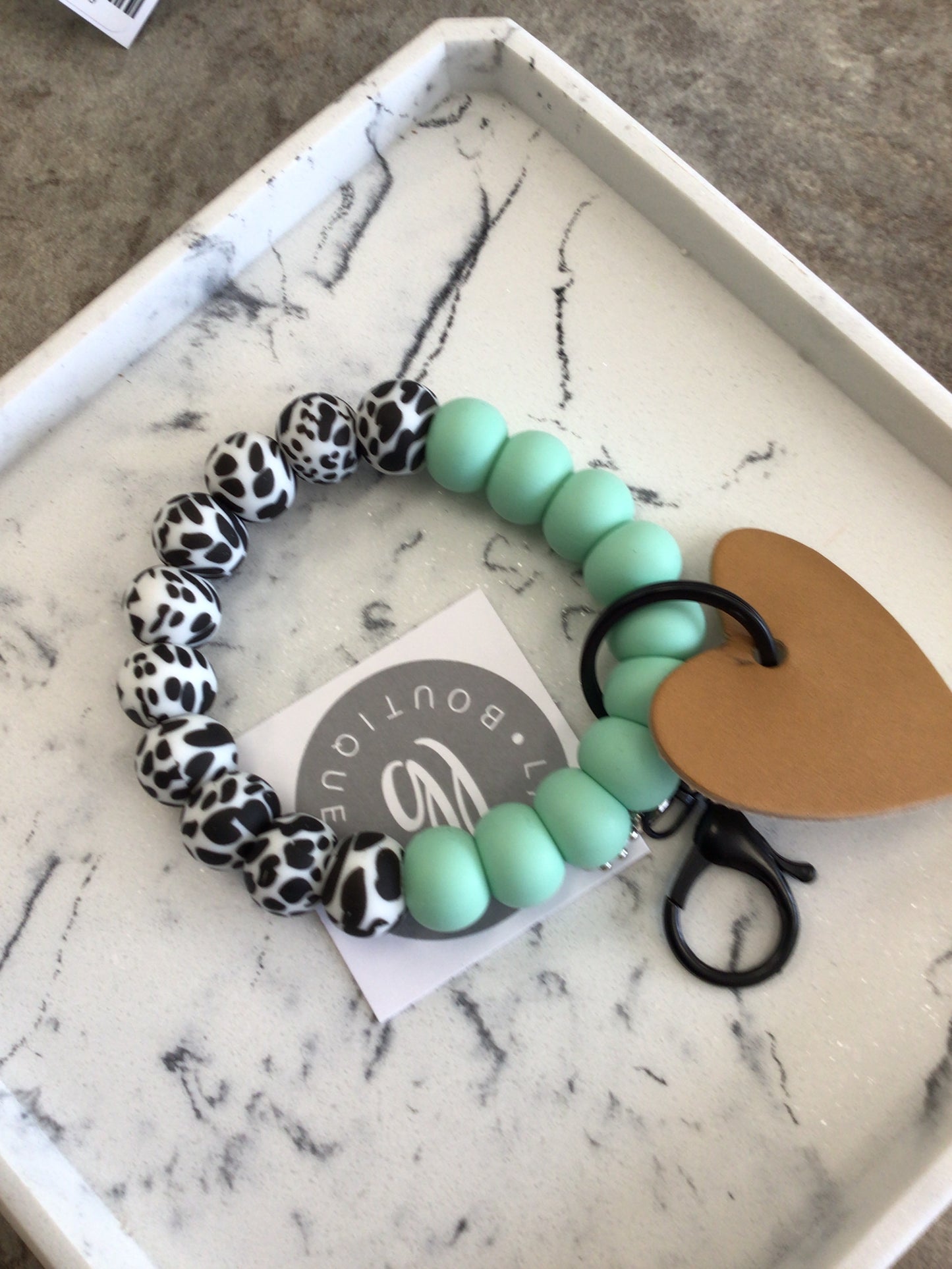 LBB-22 - Wristlet, Cow Print/Mint Green, Regular Size