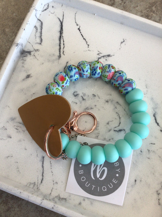 LBB-22 - Wristlet, Blue Flower Print/Aqua