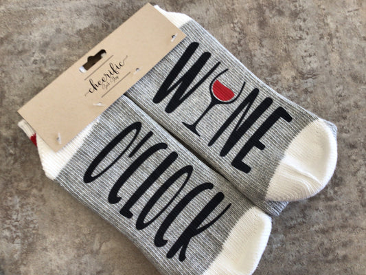 CSS131 “Wine O’Clock” Socks (Light Grey)
