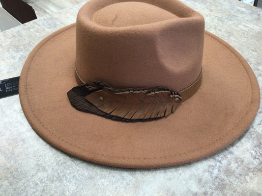 LAS - Brown/Dark Feather Wide Brim Fedora Hat Black