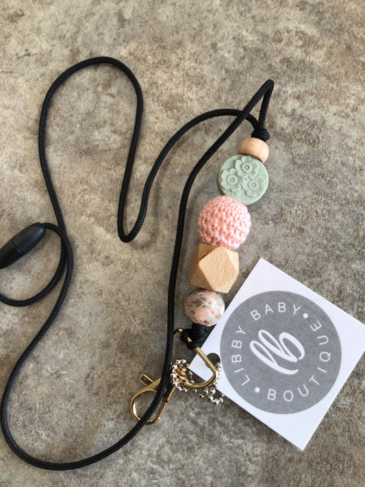 LBB-24 - Lanyard, Green Flower/Pink/Pink Flower Print