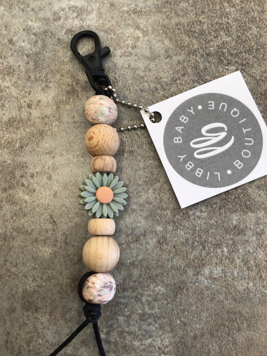 LBB-23 Keychain Dusty Green Flower with floral beads