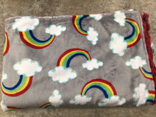 WWC-01 Minky baby blanket gray rainbow