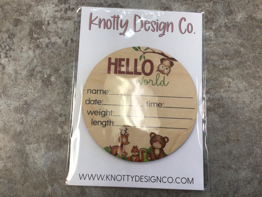 KDC Hello World Wooden Birth Announcement