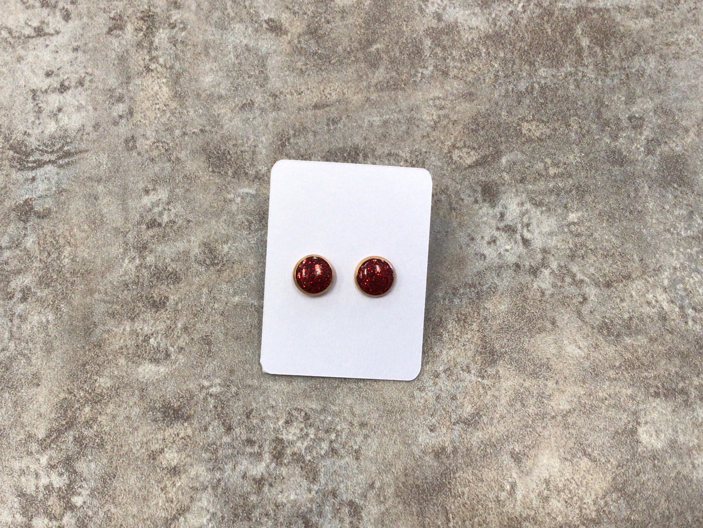 DBN-08 Red Glitter Studs (Rose Gold)