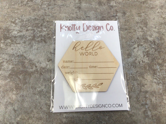 KDC Hello World Wooden Birth Announcement