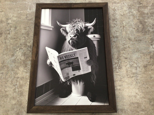 WHD Animals on the Toilet - Highland Cow 8x12” Sign
