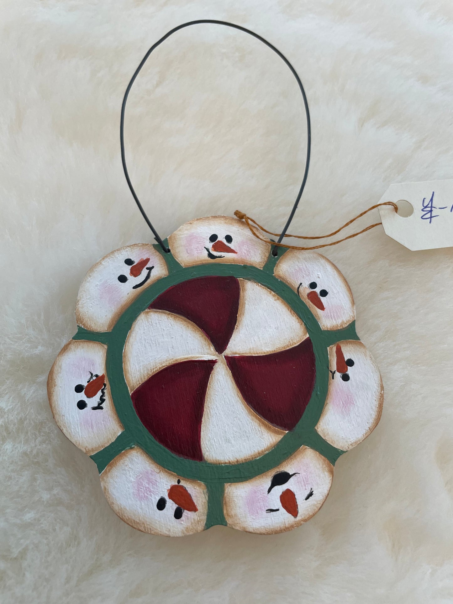 YE-18 Round Snowman Ornament - Wooden hand painted