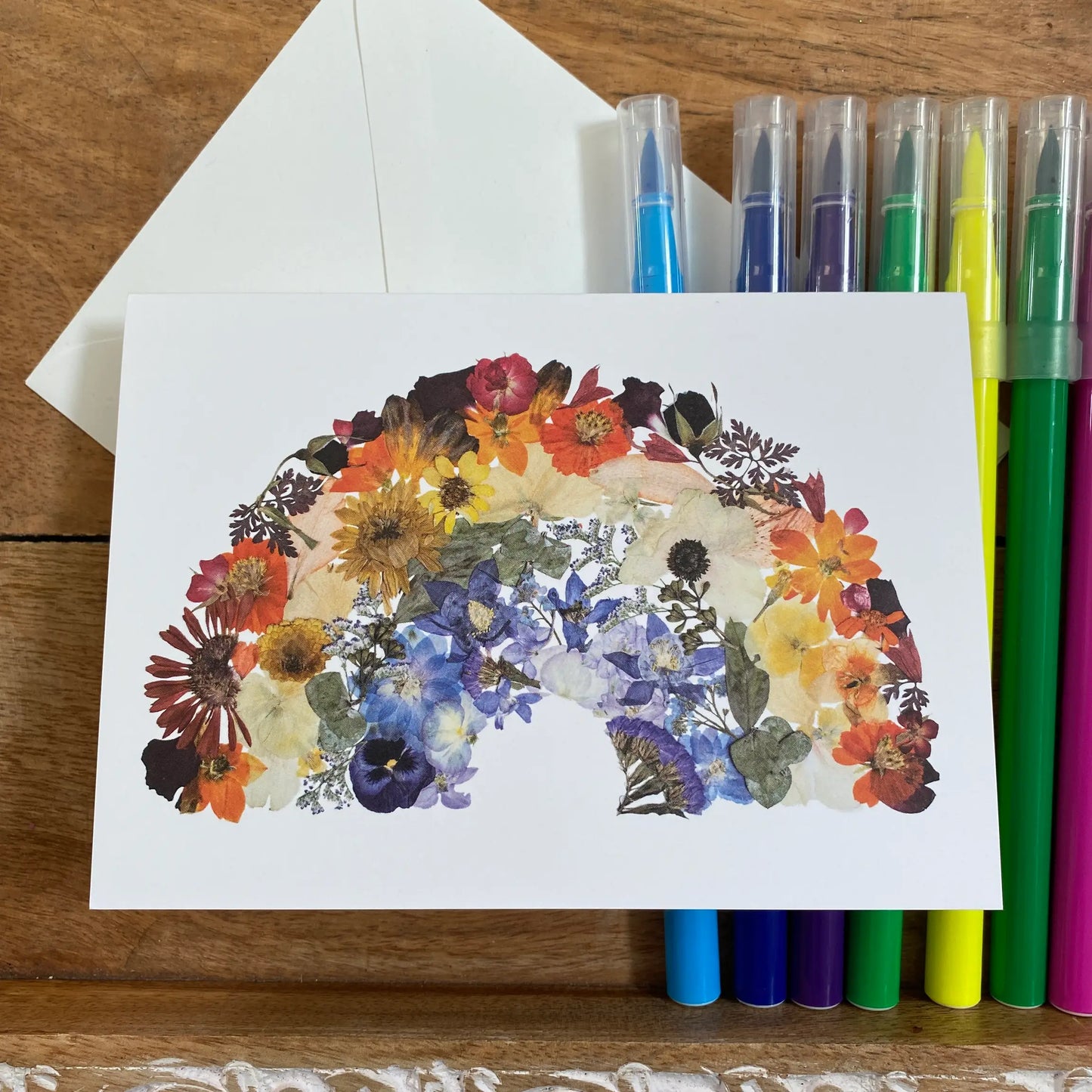 OFC - Rainbow Pressed Flower Art Greeting Card