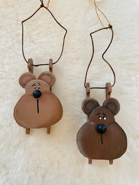 YE-03 Bear Sleighs Ornament - Wooden hand painted