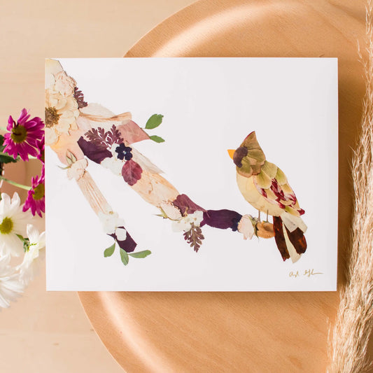 OFC - Female Cardinal (8/10”) Pressed Flower Art Print