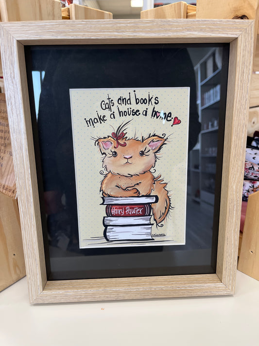 KS-10 Cats & Books Framed Art - 8x10