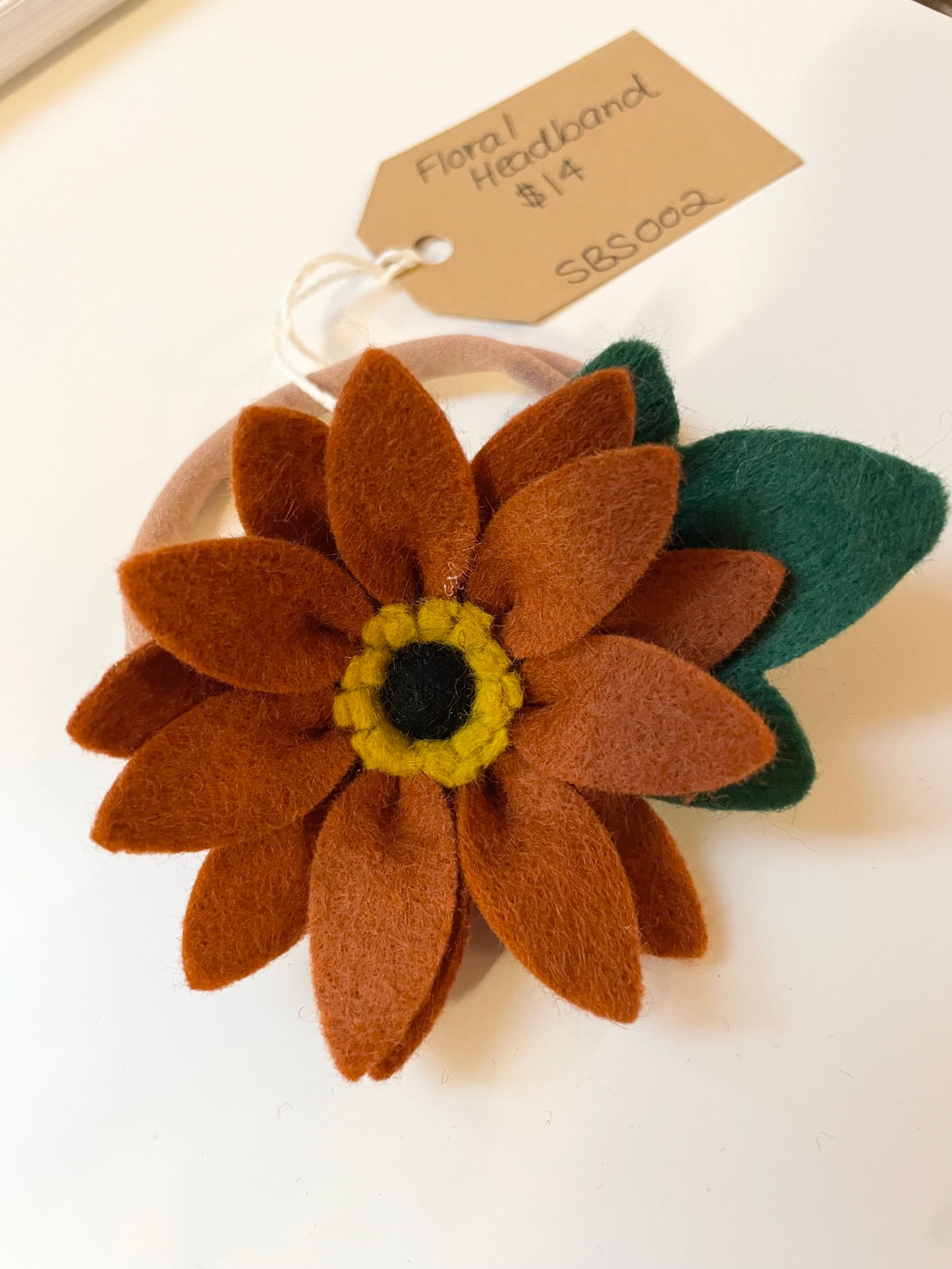 SBS-002 Felt Floral Headband - Rust Sunflower